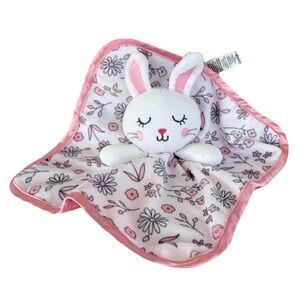 George White Pink Floral Bunny Rabbit Satin Trim Security Blanket Baby Lovey